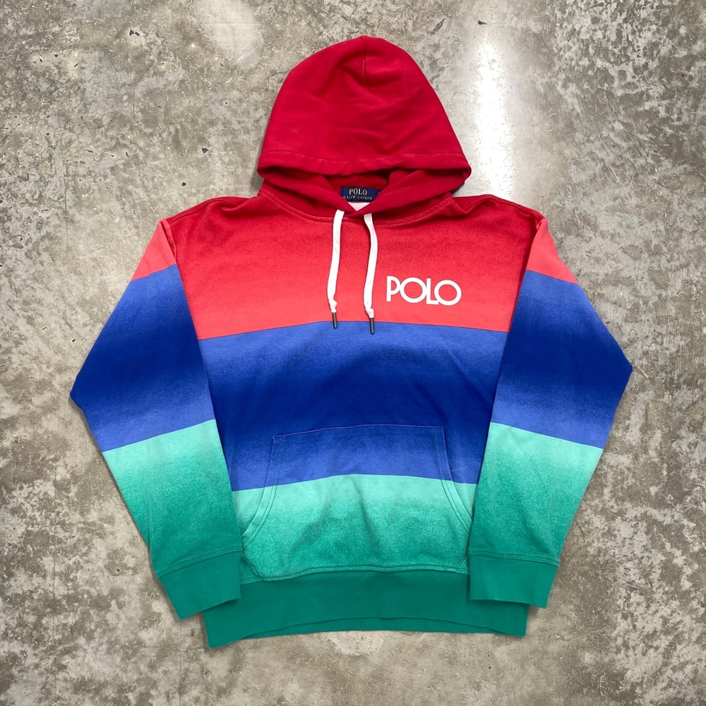 Polo Ralph Lauren Mens Ombre Gradient Stripe Hoodie Red Blue Green Small